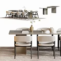 Modern Minimalist Dining Table Set With Beige Chairs Black Metal Legs And Ceramic Vase Bowls