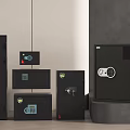Various Black Security Safes With Electronic And Key Lock Designs In Different Sizes 3d model