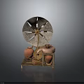Vintage Wooden Equipment With Spoked Wheel Copper Container And Solid Wooden Base
