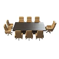 Modern Tech Exhibition Hall Meeting Area with Rectangular Conference Table and Ergonomic Chairs 3d model