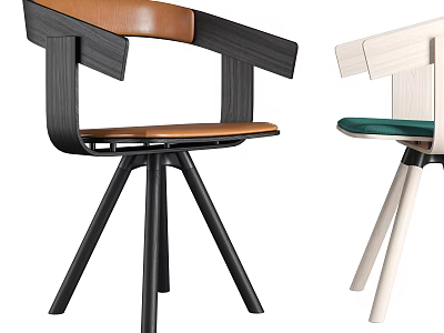 Modern Accent Chairs With Wooden Frame Triangular Base Brown Leather And Green Fabric Seats 3d model