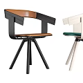 Modern Accent Chairs With Wooden Frame Triangular Base Brown Leather And Green Fabric Seats