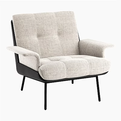 Light Colored Fabric Single Sofa With Wide Armrests Tufted Design And Black Metal Legs 3d model