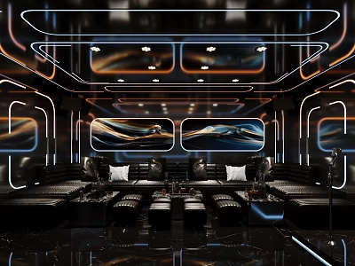 Modern Luxurious KTV Room Interior With Futuristic Lighting And Sofas 3d model