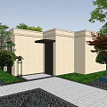 Traditional Chinese Architectural Gateway With Symmetrical Design Circular Ornament Water Feature And Greenery
