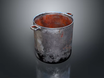 Old Cylindrical Metal Bucket With Two Handles Rusty Interior And Exterior Stains 3d model