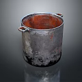 Old Cylindrical Metal Bucket With Two Handles Rusty Interior And Exterior Stains