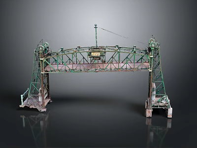 Vintage Green Metal Industrial Bridge Structure With Tower Framework And Base Design 3d model