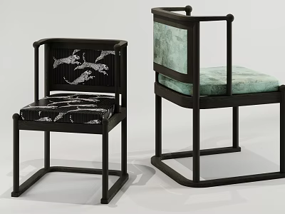 Modern Leisure Chairs With Black Frame Patterned And Light Green Upholstery Design 3d model