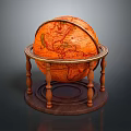 Decorative Globe Ornament Set With Wooden Stand Base And Vintage Map Design For Home Decor