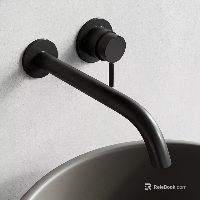 Black Wall Mounted Modern Faucet With Sleek Design And Gray Sink On Light Wall 3d model 