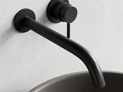Black Wall Mounted Modern Faucet With Sleek Design And Gray Sink On Light Wall 3d model