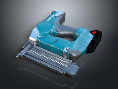 Blue Staple Gun Weapon With Ergonomic Grip Handle And Metal Staple Track Design Features 3d model