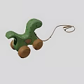Green Wooden Dinosaur Toy with Rolling Wheels and Pull String for Kids