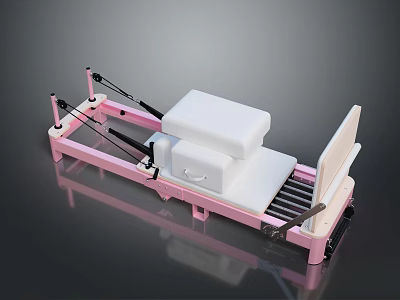 Pink Pilates Reformer Equipment With White Cushion And Metal Frame For Home Fitness Workouts 3d model