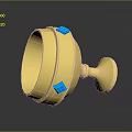 Golden Household Living Utensil With Blue Square Decorations And Tall Footed Base Design