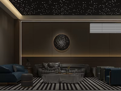 Modern Luxury Home Theater Interior With Starry Ceiling And Sofas 3d model