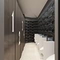 Modern Public Restroom Design With Numbered Stall Doors And White Washbasins