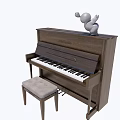 Wooden Musical Instruments And Art Supplies Piano With Upholstered Stool And Sculpture