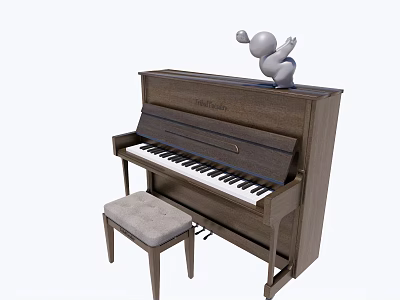 Wooden Musical Instruments And Art Supplies Piano With Upholstered Stool And Sculpture 3d model