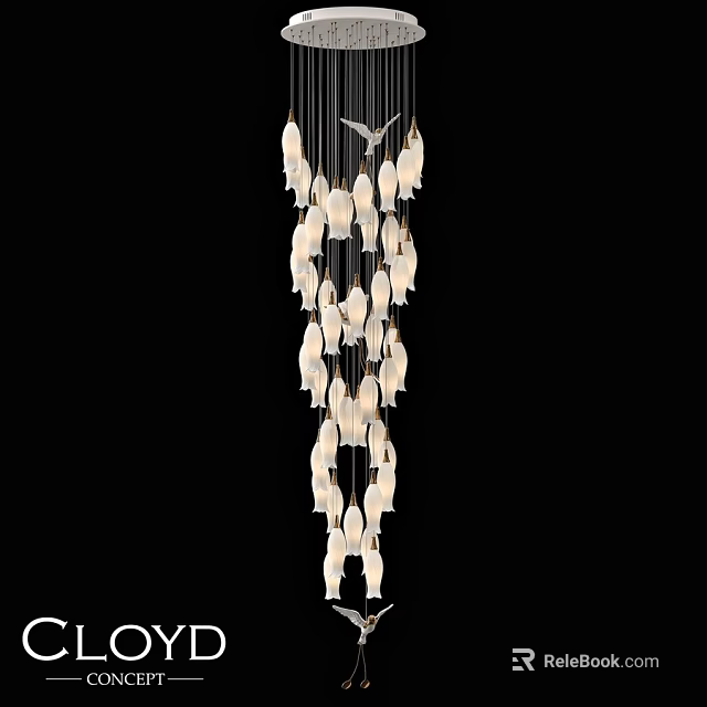 Modern Multi Tier White Petal Shaped Chandelier Hanging Light Fixture Design 3d model 