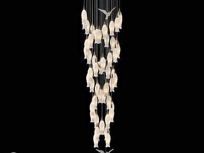 Modern Multi Tier White Petal Shaped Chandelier Hanging Light Fixture Design 3d model