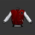 Red and White Baseball Jacket With N Letter Logo White Sleeves And Black Trim