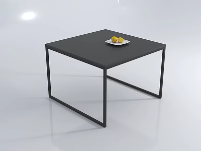 Black Square Coffee Table With White Plate And Yellow Fruits In Minimalist Design 3d model