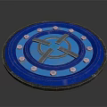 Blue Circular Metal Component With Cross Design Structure And Surrounding Metal Bolts
