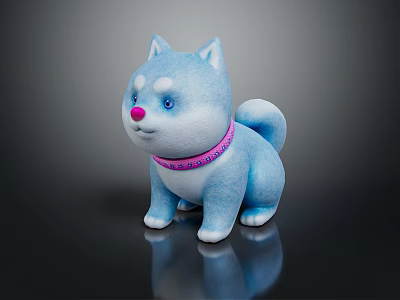 Black Table With Blue Plush Puppy Toy And Pink Collar On Top 3d model