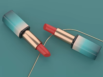 Elegant Teal Gradient Lipstick With Copper Metallic Case And Red Bullet On Teal Background 3d model