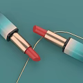 Elegant Teal Gradient Lipstick With Copper Metallic Case And Red Bullet On Teal Background