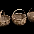 Natural Handmade Woven Baskets with Handles Set of Three Household Items