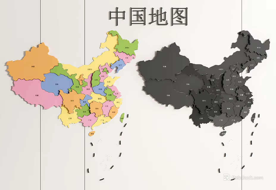 Decorative Chinese Map Wall Decor with Colorful and Black Design for Home Decoration 3d model 
