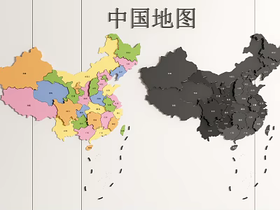 Decorative Chinese Map Wall Decor with Colorful and Black Design for Home Decoration 3d model