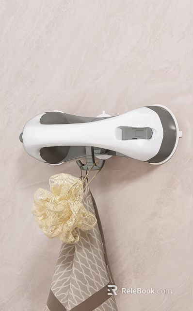Wall Mounted Modern Bathroom Hook With White And Gray Design Hanging Shower Puff 3d model 