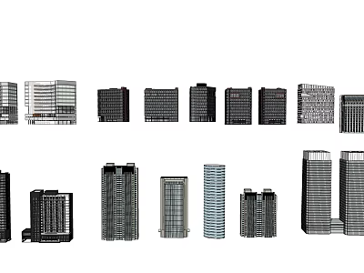 Modern Office Buildings Featuring Diverse Architectural Designs And Exterior Styles 3d model