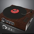 Wooden Vinyl Record Player With Black Turntable Tonearm And Control Knobs