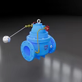 Blue Industrial Control Valve With Float Ball Mechanism And Red Handle