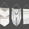 Handmade White Macramé Wall Hangings With Fringe And Decorative Patterns 3d model