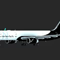 Modern Passenger Aircraft With White Fuselage Black Tail Green Wingtips SAT Logo And Twin Engines