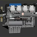 High Performance Car Engine With Blue Component Black Pipes And Silver Metal Parts