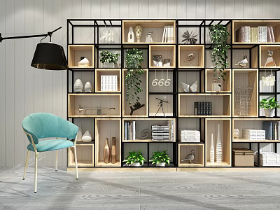 Modern Open Shelf Bookcase With Books Potted Plants And Decorative Items Room Interior 3d model