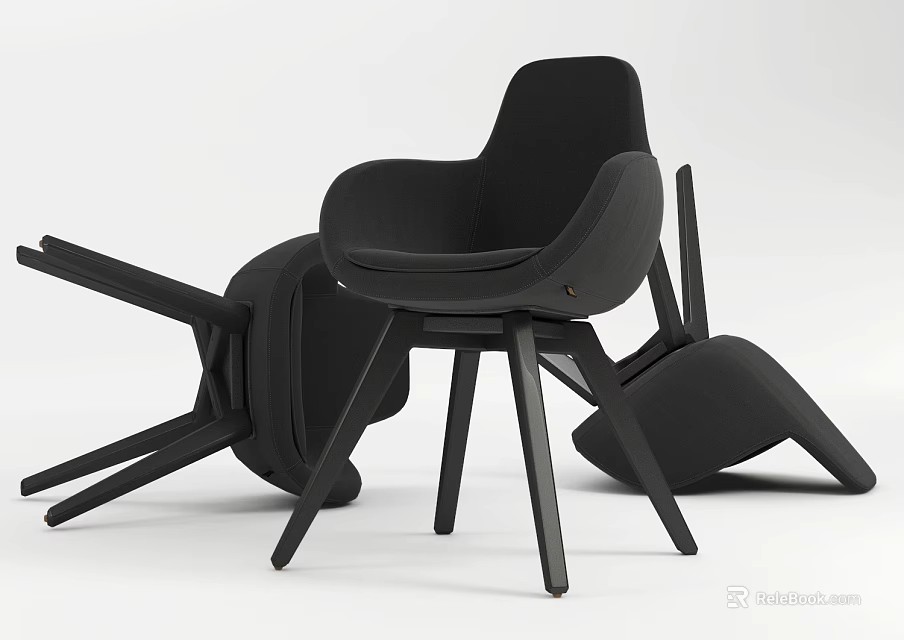 Modern Black Single Sofa With Comfortable Armrest And Sturdy Wooden Legs Design 3d model 