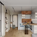 Modern Apartment Open Plan Kitchen Living Area With Island Sofa And Cabinets