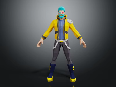 Game and Movie Character With Blue Green Hair Mask Yellow Jacket Gray Pants And Boots 3d model