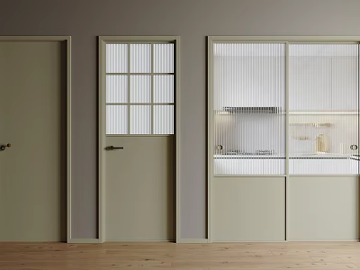 Modern Light Green Sliding Doors With Ribbed Glass For Kitchen Area Design 3d model