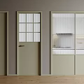 Modern Light Green Sliding Doors With Ribbed Glass For Kitchen Area Design