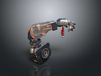 Mechanical Robotic Arm Holding Red Small Biological Creature in 3D Rendered Scene 3d model