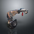 Mechanical Robotic Arm Holding Red Small Biological Creature in 3D Rendered Scene